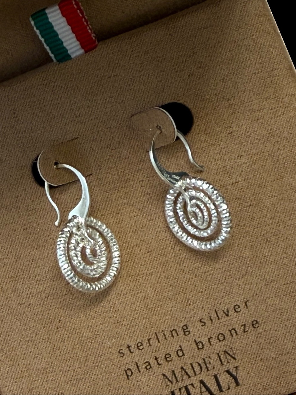 Sterling Silver Plated Concentric Circle Drop Earrings - Silver NIB
